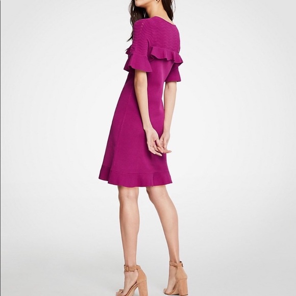 Ann Taylor Ann Taylor Chevron Ruffle Sweater Dress in Black. - Picture 4 of 8